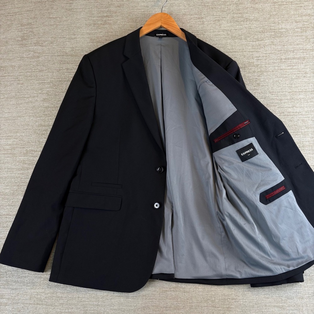 Express Slim Fit Blazer Men 44R Black Stretch Wrinkle Resistant EUC Contemporary